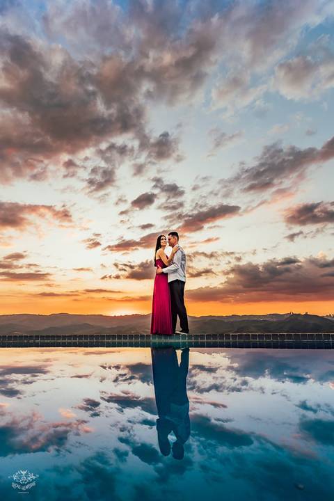 fotos ensaio pre casamento por do sol na piscina mar de morros nova lima'