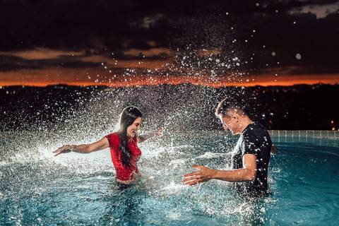 fotos ensaio pre casamento por do sol na piscina mar de morros nova lima'