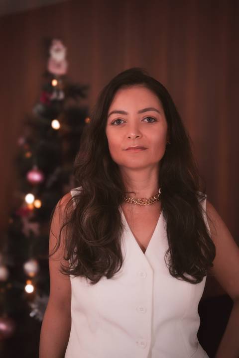 Ensaio feminino corporativo feito em Praia Grande, SP, na Baixada Santista, litoral sul de São Paulo. Fotógrafo profissional Fernando Freire, especialista em ensaio feminino sensual. Mulher em fotografia corporativa séria.'