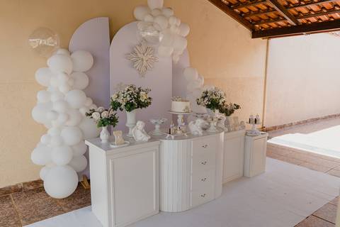 Decoração para recepção de Batismo em São Gotardo realizado pela Gerlene da Ra Tim Bum.'