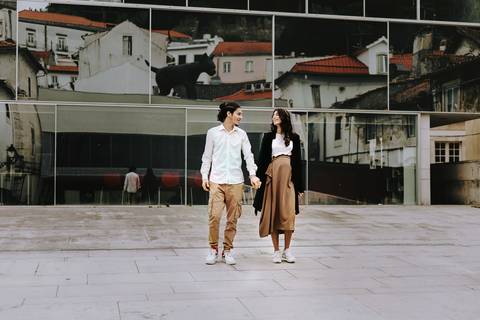 sessão gravidez da Bárbara e Ricardo na rua direita em Leiria'