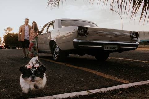 ensaio espontâneo de casal, pré wedding, ensaio de casal, com cachorro, ensaio autoral criativo, com carro antigo feito pela fotografa de casamento, thais augusto fotografia, fotografia documental e criativo para casais de personalidade, ford, galaxie 500'