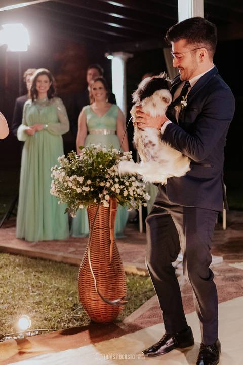 cachorra beijando o noivo no casamento, cachorra chitzu entra no casamento com as alianças shitzu shitisu no casamento'