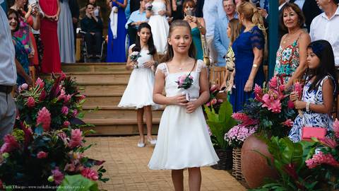 daminha entrando em cerimonia de casamento na Praia'