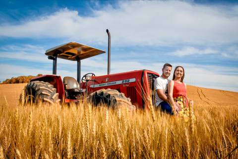 Ensaio Pré Wedding com o trator em campos de trigo na cidade de Campo Largo - PR'