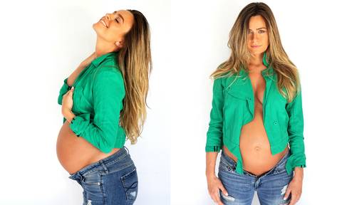 Mulher , cabelos loiros, jaqueta verde, calça jeans'