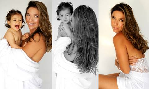 Mulher com filha em ensaio fotográfico '