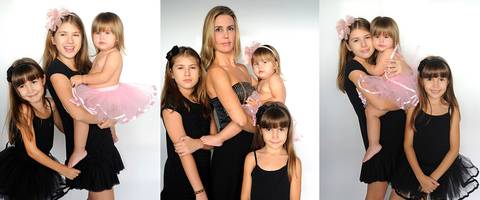 mulher com filhas em ensaio fotografico'