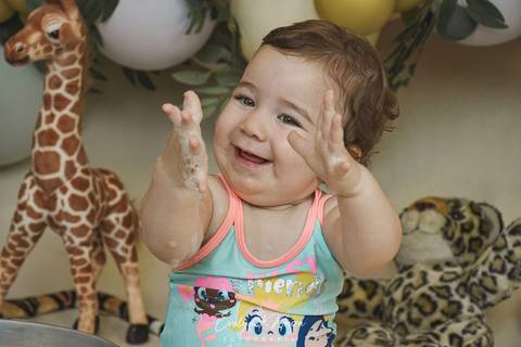 Ensaio de Acompanhamento de bebê. Evelyn Moura Fotografia. Fotógrafa em Niterói, Rio de Janeiro. Newborn. Festa infantil - Smash the cake - Smash the fruit - bebê - ensaio de 1 ano - viral - música - safari menina'