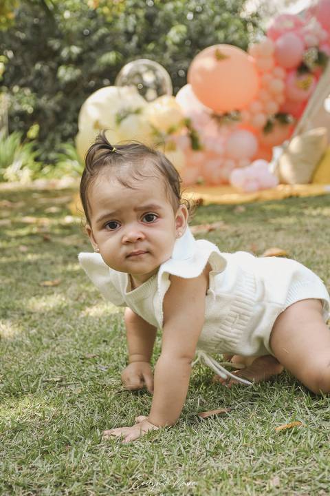 Ensaio de Acompanhamento de bebê. Evelyn Moura Fotografia. Fotógrafa em Niterói, Rio de Janeiro. Newborn. Festa infantil - Smash the cake - Smash the fruit - bebê - ensaio de 1 ano - viral - tema margarida - tema abelhinha '