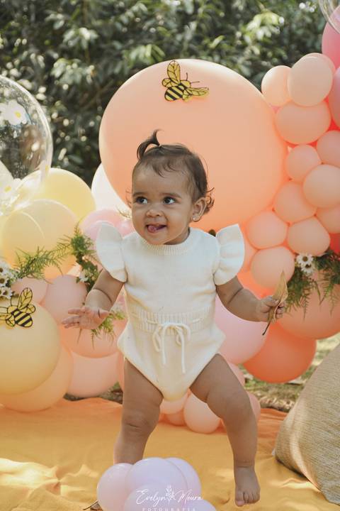 Ensaio de Acompanhamento de bebê. Evelyn Moura Fotografia. Fotógrafa em Niterói, Rio de Janeiro. Newborn. Festa infantil - Smash the cake - Smash the fruit - bebê - ensaio de 1 ano - viral - tema margarida - tema abelhinha '