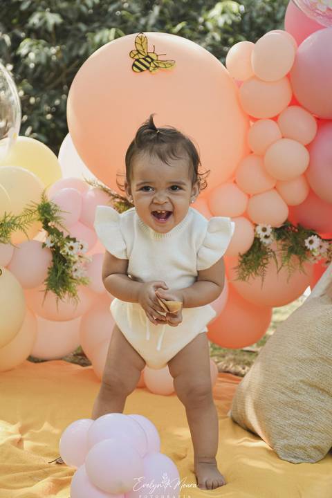 Ensaio de Acompanhamento de bebê. Evelyn Moura Fotografia. Fotógrafa em Niterói, Rio de Janeiro. Newborn. Festa infantil - Smash the cake - Smash the fruit - bebê - ensaio de 1 ano - viral - tema margarida - tema abelhinha '