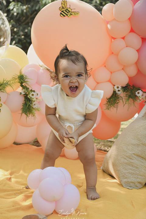 Ensaio de Acompanhamento de bebê. Evelyn Moura Fotografia. Fotógrafa em Niterói, Rio de Janeiro. Newborn. Festa infantil - Smash the cake - Smash the fruit - bebê - ensaio de 1 ano - viral - tema margarida - tema abelhinha '