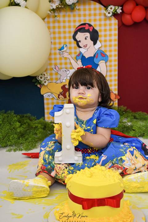 Ensaio de Acompanhamento de bebê. Evelyn Moura Fotografia. Fotógrafa em Niterói, Rio de Janeiro. Newborn. Festa infantil - Smash the cake - Smash the fruit - bebê - ensaio de 1 ano - viral - disney - festa de aniversário - branca de neve '