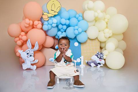 Ensaio de Acompanhamento de bebê. Evelyn Moura Fotografia. Fotógrafa em Niterói, Rio de Janeiro. Newborn. Festa infantil - Smash the cake - Smash the fruit - bebê - ensaio de 1 ano - viral - disney - festa de aniversário - baby looney tunes'