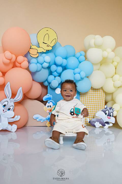 Ensaio de Acompanhamento de bebê. Evelyn Moura Fotografia. Fotógrafa em Niterói, Rio de Janeiro. Newborn. Festa infantil - Smash the cake - Smash the fruit - bebê - ensaio de 1 ano - viral - disney - festa de aniversário - baby looney tunes'