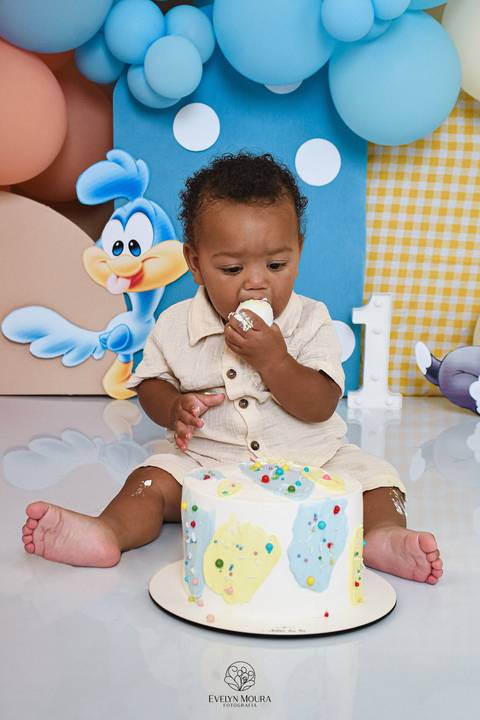 Ensaio de Acompanhamento de bebê. Evelyn Moura Fotografia. Fotógrafa em Niterói, Rio de Janeiro. Newborn. Festa infantil - Smash the cake - Smash the fruit - bebê - ensaio de 1 ano - viral - disney - festa de aniversário - baby looney tunes'