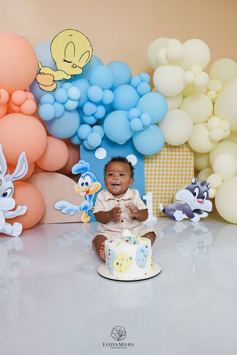 Ensaio de Acompanhamento de bebê. Evelyn Moura Fotografia. Fotógrafa em Niterói, Rio de Janeiro. Newborn. Festa infantil - Smash the cake - Smash the fruit - bebê - ensaio de 1 ano - viral - disney - festa de aniversário - baby looney tunes'