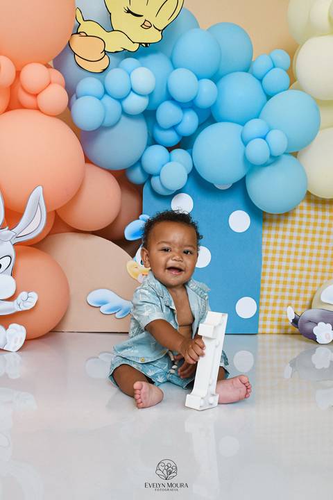 Ensaio de Acompanhamento de bebê. Evelyn Moura Fotografia. Fotógrafa em Niterói, Rio de Janeiro. Newborn. Festa infantil - Smash the cake - Smash the fruit - bebê - ensaio de 1 ano - viral - disney - festa de aniversário - baby looney tunes'