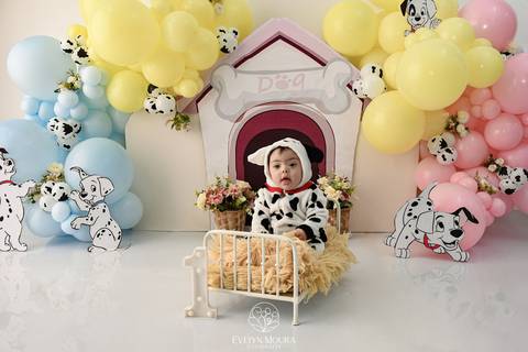 Ensaio de Acompanhamento de bebê. Evelyn Moura Fotografia. Fotógrafa em Niterói, Rio de Janeiro. Newborn. Festa infantil - Smash the cake - Smash the fruit - bebê - ensaio de 1 ano - viral - disney - festa de aniversário - 101 dalmatas disney - floresta '