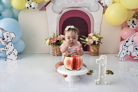 Ensaio de Acompanhamento de bebê. Evelyn Moura Fotografia. Fotógrafa em Niterói, Rio de Janeiro. Newborn. Festa infantil - Smash the cake - Smash the fruit - bebê - ensaio de 1 ano - viral - disney - festa de aniversário - 101 dalmatas disney - floresta '