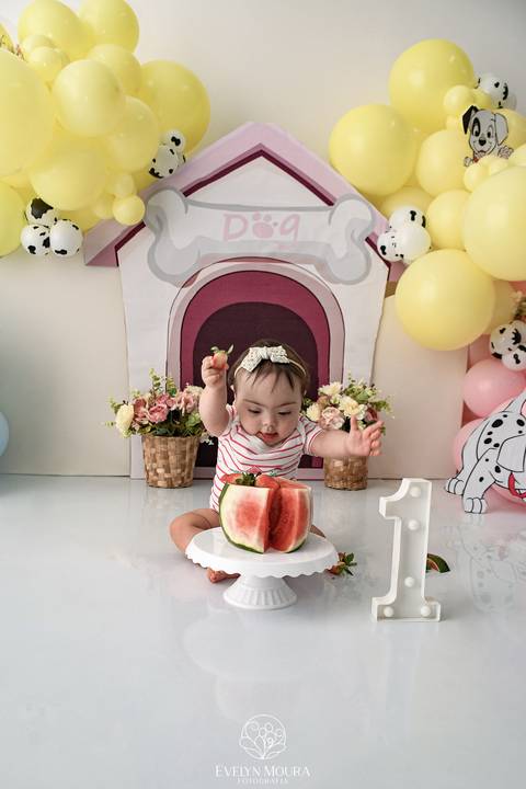 Ensaio de Acompanhamento de bebê. Evelyn Moura Fotografia. Fotógrafa em Niterói, Rio de Janeiro. Newborn. Festa infantil - Smash the cake - Smash the fruit - bebê - ensaio de 1 ano - viral - disney - festa de aniversário - 101 dalmatas disney - floresta '