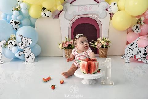 Ensaio de Acompanhamento de bebê. Evelyn Moura Fotografia. Fotógrafa em Niterói, Rio de Janeiro. Newborn. Festa infantil - Smash the cake - Smash the fruit - bebê - ensaio de 1 ano - viral - disney - festa de aniversário - 101 dalmatas disney - floresta '