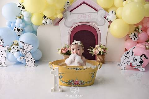 Ensaio de Acompanhamento de bebê. Evelyn Moura Fotografia. Fotógrafa em Niterói, Rio de Janeiro. Newborn. Festa infantil - Smash the cake - Smash the fruit - bebê - ensaio de 1 ano - viral - disney - festa de aniversário - 101 dalmatas disney - floresta '