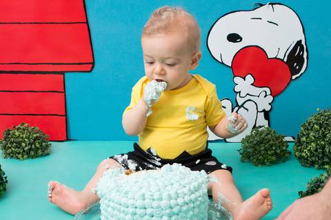   ensaio de menino, smash the cake menino, banho no ensaio fotografico , ensaio soopy,ensaio fotografico snoopy'