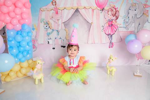 Smash the cake Barra Mansa Fotografia Fotografo Festa Infantil 1 Ano circo rosa'