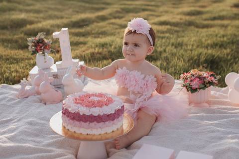 Smash the cake para menina no campo'