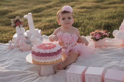 Smash the cake para menina no campo'