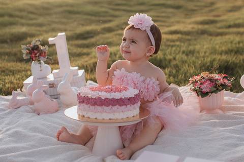 Smash the cake para menina no campo'