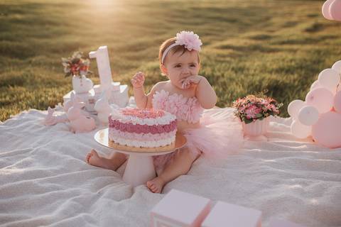 Smash the cake para menina no campo'