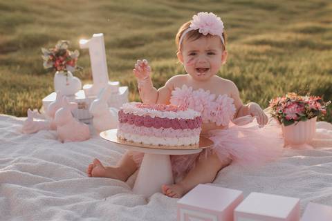 Smash the cake para menina no campo'