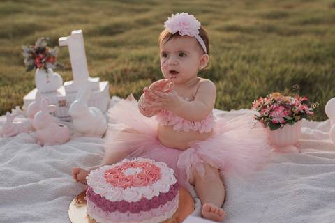 Smash the cake para menina no campo'