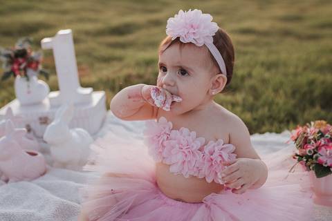 Smash the cake para menina no campo'