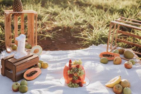 decoração com frutas para menino no campo '