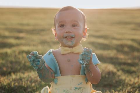 Smash the cake para menino no campo'