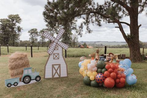 Inspiração de decoração de aniversário de 1 ano com tema de fazenda'