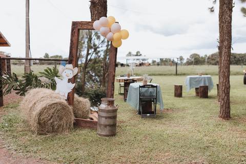 Inspiração de decoração de aniversário de 1 ano com tema de fazenda'