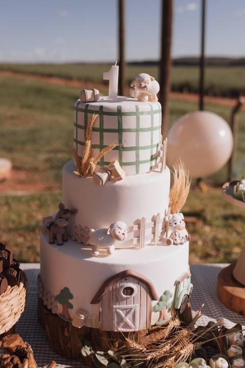Inspiração de decoração de aniversário de 1 ano com tema de fazenda'
