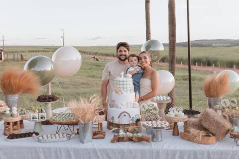 Inspiração de decoração de aniversário de 1 ano com tema de fazenda'