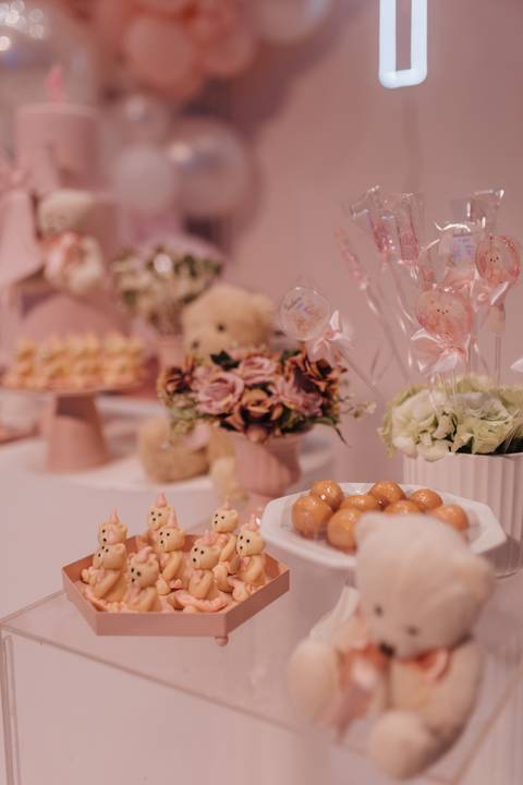 Decoração de aniversário de 1 ano com tema de ursinho'