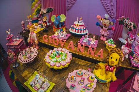 Mesa decorada circo rosa'