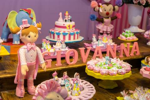 Mesa Decorada tema circo Rosa'