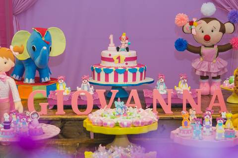 Festa infantil fotografia tema circo rosa'