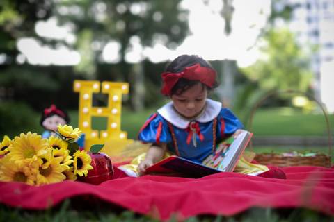 Ensaio  externo com tema branca de neve, com acessórios  fantasias feito  no jardim do palácio da República/RJ'