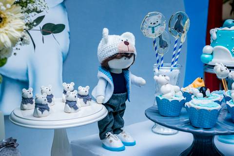 detalhes mesa  decorada tema ursinho polar-vila valqueire'