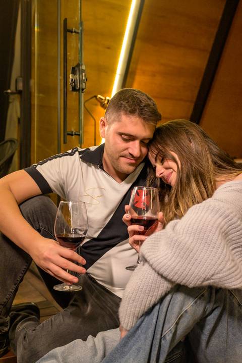 Fotos do casal na cabana'